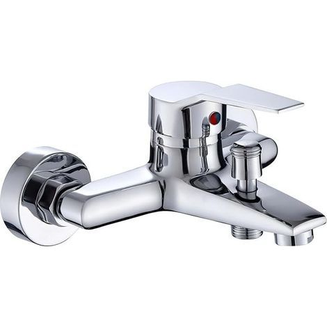 Mitigeur de baignoire/douche monocommande en cuivre - robinet eau chaude et froide - mural pour salle de bain et baignoire, argent (1/4)