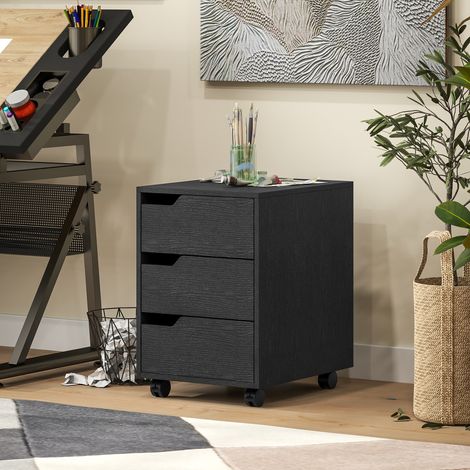 Cassettiera da ufficio con ruote, 3 cassetti, scrivania/mobile studio, 40x50x57,5 cm, nera