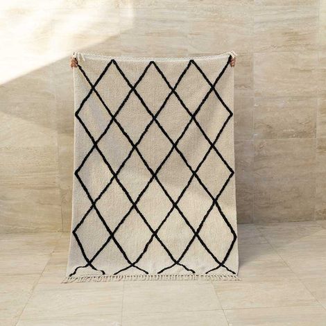 Tapis lavable en Coton recyclé Noir / écru - modèle Casablanca (1/2)
