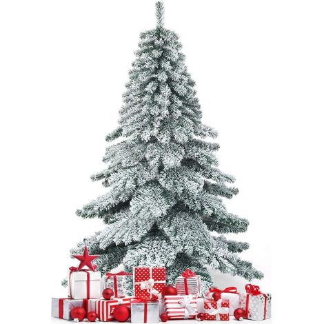 COSTWAY Albero di Natale Innevato 180/230cm, Albero di Natale con 657/1313 Rami Folti e Base di Metallo con Cuscinetti Antiscivolo, Albero di Natale Realistico per Casa, Ufficio e Negozio (180 cm) (1/5)