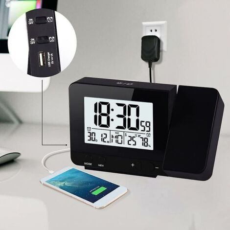 Sveglia digitale da proiezione per camera, grande display con funzione di proiezione sul soffitto, connessione USB e alimentazione a batteria (1/2)