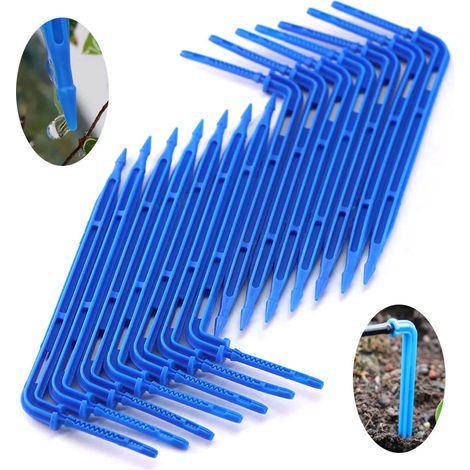 (A-50PCS) 50 arroseurs goutte-à-goutte bleus de 3/5 mm avec coude pour tuyau d'arrosage, 1/8'', pour serre, bonsaï et micro-irrigation, économisant l'eau (1/4)