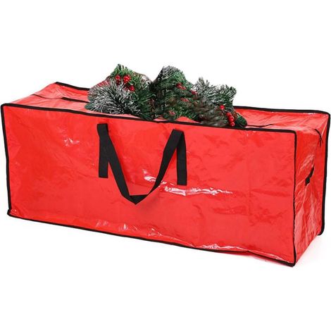 Sac de rangement pour sapin de Noël, sac cadeau tissé en polyéthylène de grande capacité, idéal pour l'intérieur, 122 x 38 x 50 cm (rouge) (1/5)
