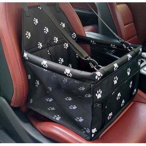 Sac Siège de Voiture pour Chien et Chat Housse Étanche MC15465 - Noir avec Imprimé Pattes (1/4)