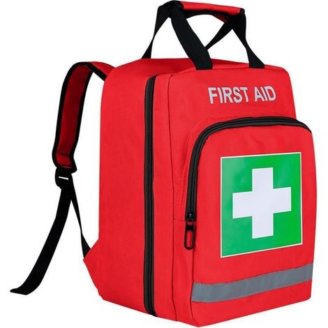 Roter Erste-Hilfe-Rucksack mit reflektierendem Streifen, leer