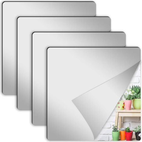Lot de 4 carreaux de miroir mural en acrylique, miroirs carrés adhésifs de 20 x 20 cm, stickers muraux flexibles, décoration sans cadre, petits panneaux réfléchissants (1/5)