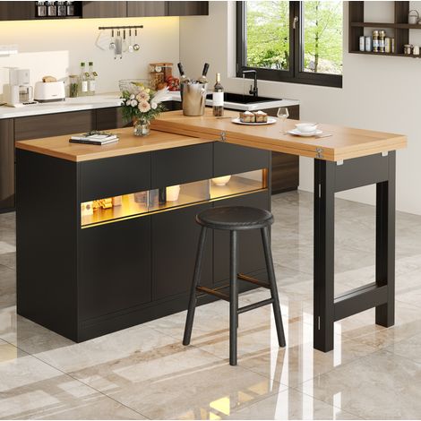 Tavolo bar allungabile con LED e rotazione 360°, MDF, 120-180 cm, nero (1/5)