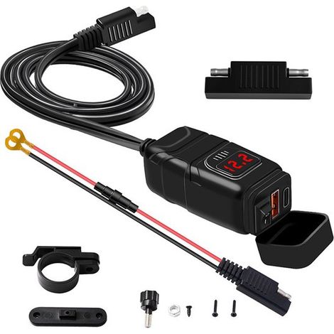 Chargeur moto étanche QC3.0/PD 12 V avec voltmètre, port USB guidon, charge rapide téléphone, universel (1/5)