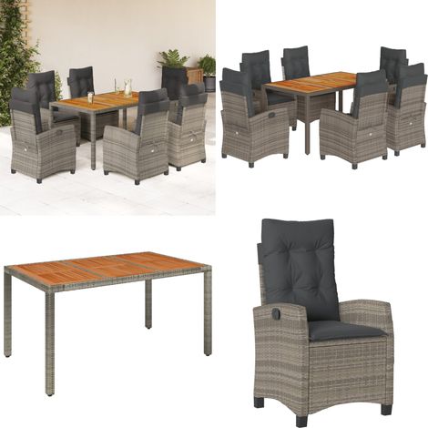7-tlg. Garten-Essgruppe mit Kissen Grau Poly Rattan - Gartentisch - Gartenstuhl (1/5)