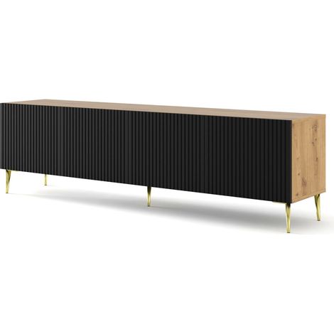 Meuble TV meuble Hi-fi sur pied couleur Chêne artisan 200x42x56cm RAVI B FILET Pied or (1/2)
