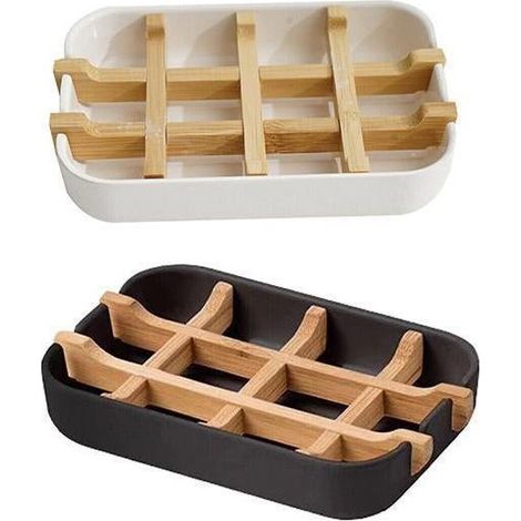 Porte-savon en bambou noir, récipient d'égouttage pour salle de bain et douche. (1/5)