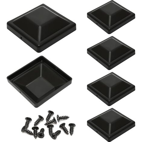 Lot de 6 Capuchons de Poteau de Bois en Plastique Noir, Capuchons de Poteau de Clôture Carré 9x9cm avec Vis de Montage, Capuchon de Protection pour Poteau à l'épreuve des intempéries (1/5)