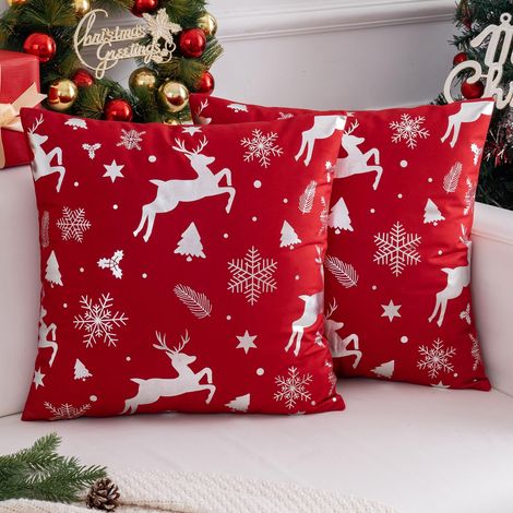 Lot de 2 Housse de Coussin 50x50 Taies d'oreiller Arbre de Noël Wapiti Rouge Housse Coussin Hiver Flocon de Neige Canape Decoration Moderne pour Chambre Canapé Chaise Voiture Lit (1/5)