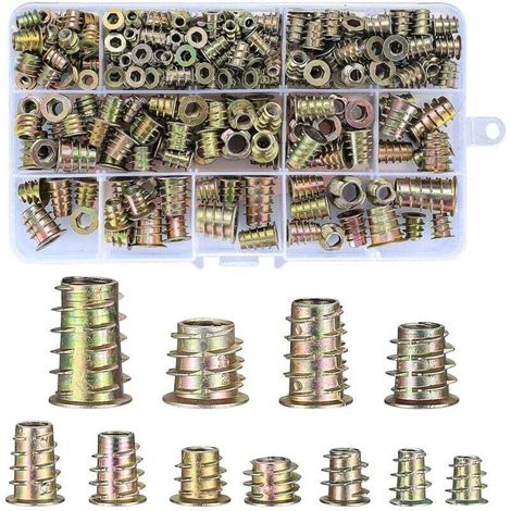 230 Pièces Insert Fileté Bois, Alliage de Zinc Hexagonale Écrous Inserts Filetage Extérieur, M4/M5/M6/M8/M10 Écrous à Six Pans Creux, Écrous à Enfoncer pour Inserts Filetés de Meubles en Bois-Crezuo