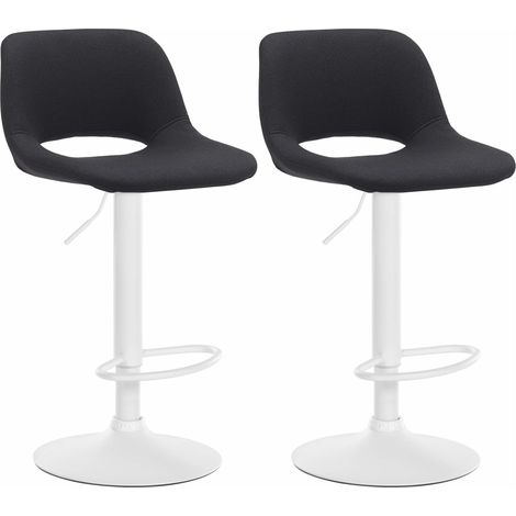 Tabourets de bar chaises haute x2 avec repose-pieds en tissu noir piètement métallique blanc 100004101 (1/5)