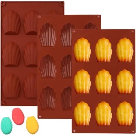 Lot de 3 Moules à en Silicone, Moule Silicone, 9 Cavités Moule , Moules en Silicone en Forme de Coquille pour Bonbons, Pudding (1/4)
