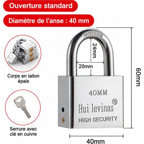 Cadenas de sécurité en acier 40 mm s'entrouvrant cylindre croissant avec 1 clé 40mm 1 – Livraison gratuite