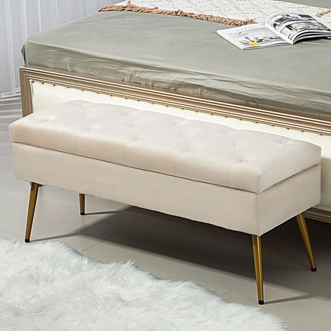 Banco almacenaje 102 x 35 x 43 cm, arcón tapizado beige DESVIAE (1/5)