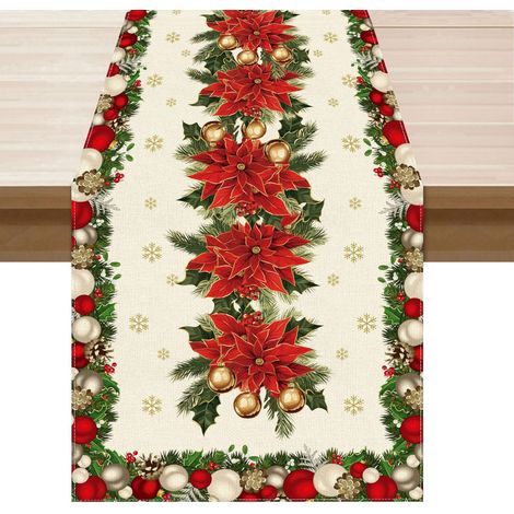 Nappe de Noël Flocon de Neige, 33 x 91 cm - Décoration hivernale pour la table à manger, la cuisine et la maison, décoration festive de Noël pour la salle à manger et les réunions de famille