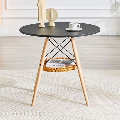 Table ronde Ø 80 cm noire avec panier suspendu et pieds en bois massif (1/5)