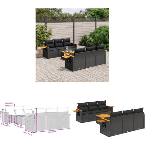 7-tlg. Garten-Sofagarnitur mit Kissen Schwarz Poly Rattan - Gartenmöbel Set - Gartensorte - Outdoor Möbel - Lounge Sofa - Rattan Gartenmöbel - Home & Living (1/3)