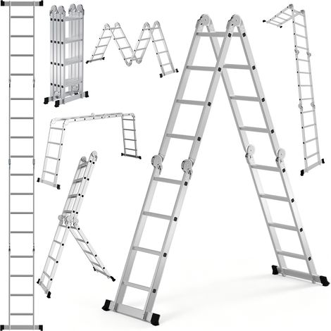TolleTour Escalera multiposición 7 en 1 de aluminio, 4x4 peldaños, aprox. 470 cm / 4,7 m, plegable, antideslizante, carga máxima 150 kg (1/5)