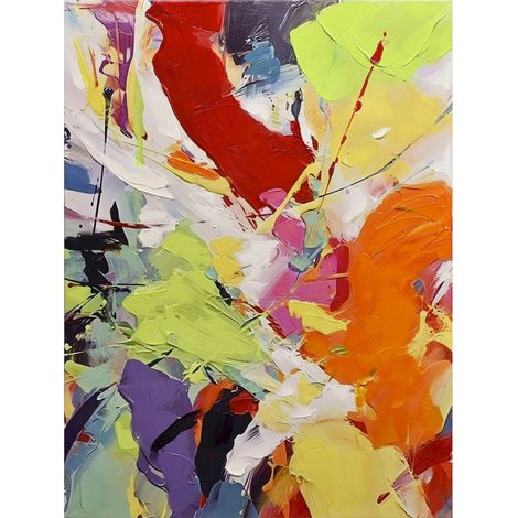 Toile abstraite multicolore pour décoration murale moderne - multicolore éclatant à dominante vive (1/3)