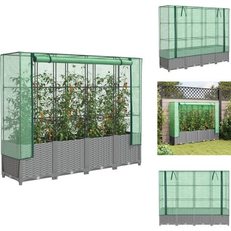 The Living Store Hochbeet mit Gewächshaus-Aufsatz Rattan-Optik 160x40x138 cm - Gewächshaus (1/5)