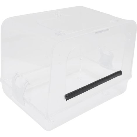 Cage, bain d'oiseaux en acrylique sûr et spacieux, portable, facile à installer et multifonctionnel pour perroquet et perruche. (1/5)