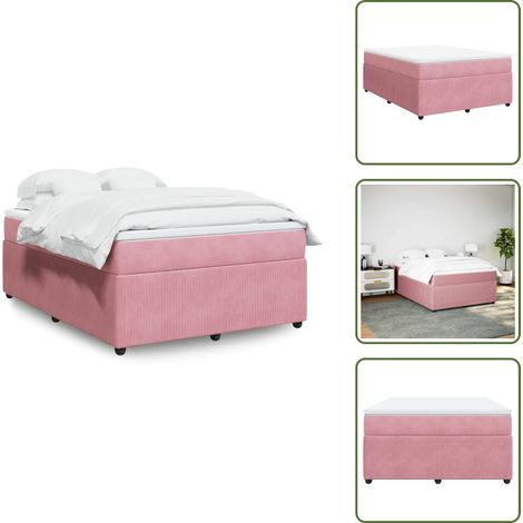 vidaXL Sommier à lattes de lit avec matelas Rose 140x190 cm Velours (1/5)