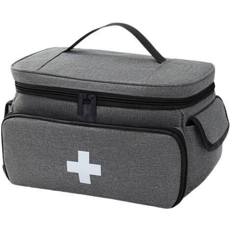 Trousse de premiers secours étanche et vide, grande pharmacie de voyage, sac à médicaments portable avec bandoulière, sac d'urgence pour l'extérieur, la maison et les voyages, gris (1/2)