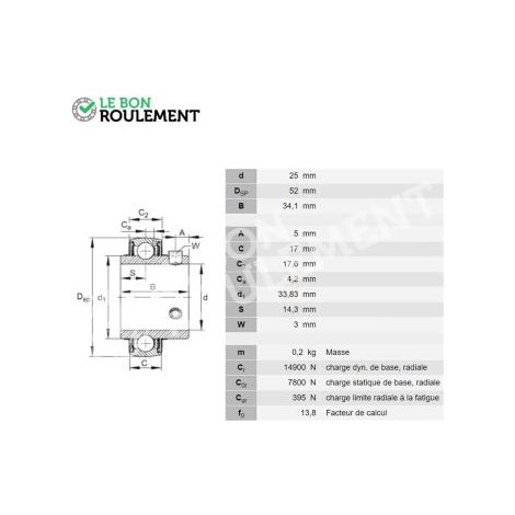 Roulement de palier UC205-FAG