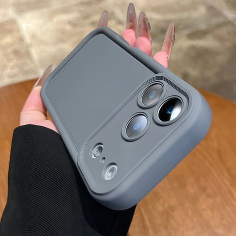 (iPhone 14 gris clair) Coque de protection souple en silicone liquide, protection d'objectif en caoutchouc dépoli (1/5)
