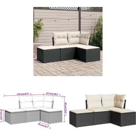 Salon de jardin 4 pcs avec coussins noir résine tressée - Salon De Jardin - Mobilier De Jardin - Salon Extérieur - Ensemble De Canapés - Canapé D'angle - Home & Living (1/3)