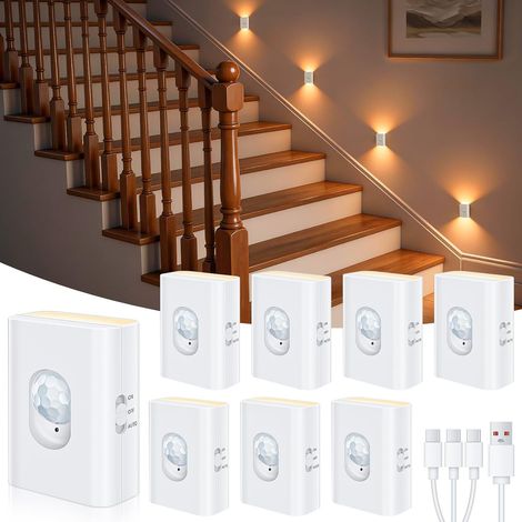 Lampe Escalier LED avec Détecteur de Mouvement, Veilleuse Rechargeable Sans Fil, Éclairage LED 2700K Blanc Chaud pour Escalier, Couloir, Cuisine, Armoire et Salle de Bain, Lot de 8 (1/5)