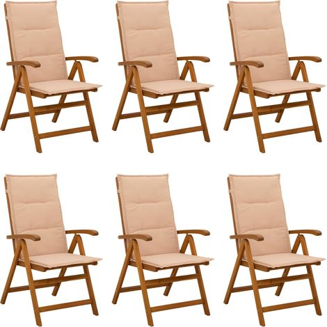 Reclining Garden Chairs 6 pcs Natural Solid Acacia Wood vidaXL