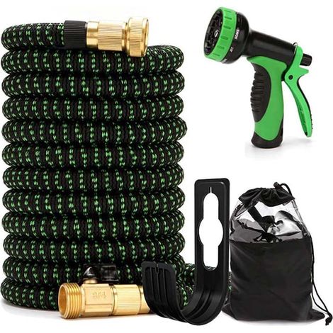 Tubo flessibile ad alta pressione per autolavaggio con tubo estensibile, adatto per giardino, viaggi e camper (7,6 metri) verde