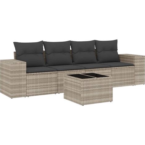 Maison Exclusive - Set de sofás jardín y cojines 5 pzas ratán sin (1/5)