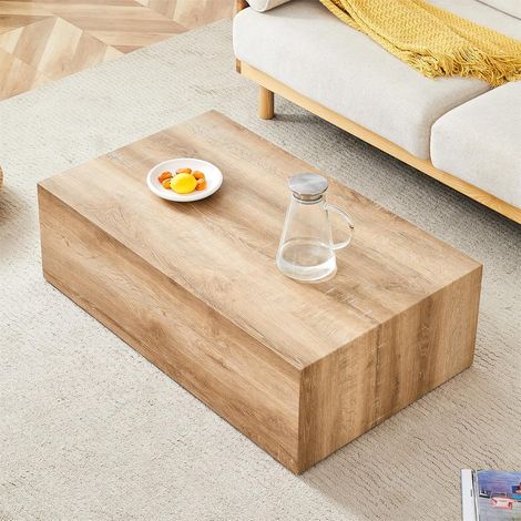 Table de salon rectangulaire en bois – Texture naturelle, dimensions 90 x 50 x 30 cm, MDF, montage non nécessaire, patins antidérapants – Esthétique luxueuse moderne (1/5)