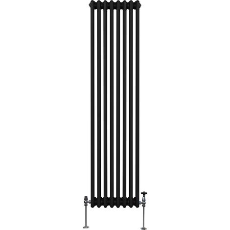 Radiador Tradicional Vertical de 3 columnas 1800mm x 382 mm  Negro   Acero  Montado en pared  Kit de fijación y soportes  + Cepillo de limpieza GRATIS  Calefacción estufa calefactor
