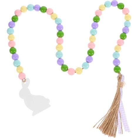 Pendentif de Pâques à pompon et perles en bois couleur macaron (1/5)