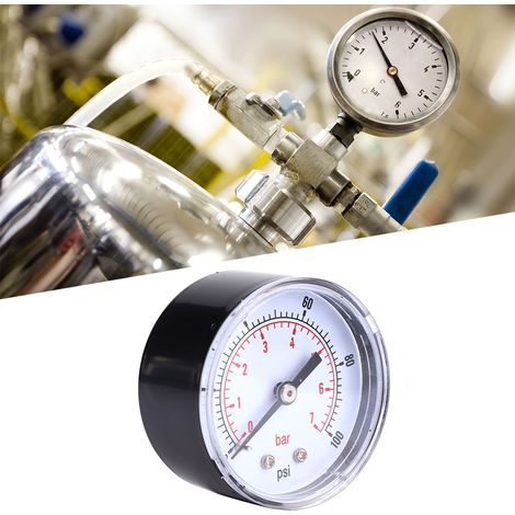 Manomètre à cadran de 50 mm, raccord arrière 1/8 BSPT pour air, eau, huile et gaz (0-100 PSI 0-7 Bar) (1/5)