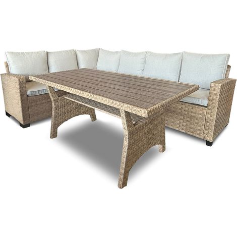 Sofa Rinconera + Mesa de Ratan PE Marron. Muebles de Jardin y Terraza (1/5)