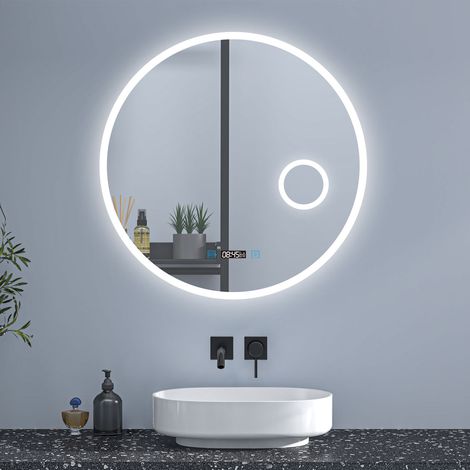 AICA Espejo de baño redondo 60×60cm + reloj + lupa (1/5)