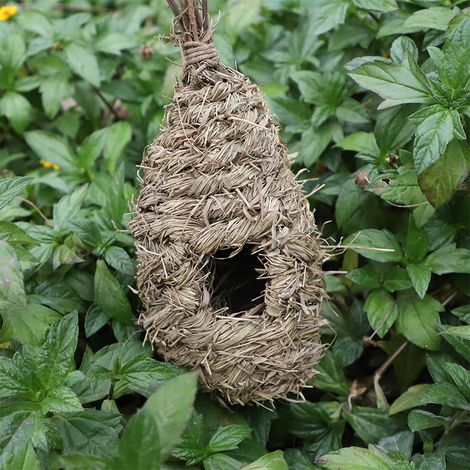 Handgefertigtes, aus Stroh geflochtenes, kreatives Vogelnest für Haustiere, ovales Vogelhaus als Gartendekoration aus Berggrasmaterialien (1/5)