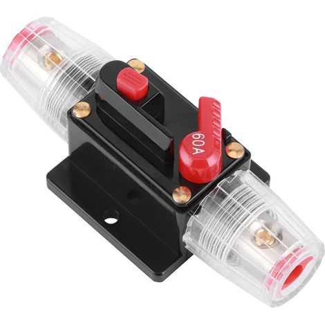Fusible automatique 12V 60A avec interrupteur, support de fusible pour amplificateur auto, camion, modification audio, réarmement automatique, protection circuit, boîtier étanche. (1/5)