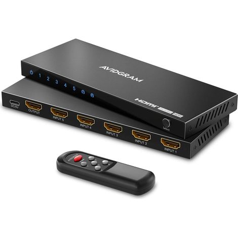 Switch 2.1 HDMI 4K 120Hz, 8K HDMI Commutateur 5 entrées 1 Sortie, 5 Port Selector Box avec IR Télécommande Soutien 48Gbps HDCP 2.3 HDR10+ pour Xbox Series X PS4 Pro PS5 UHD TV (1/5)