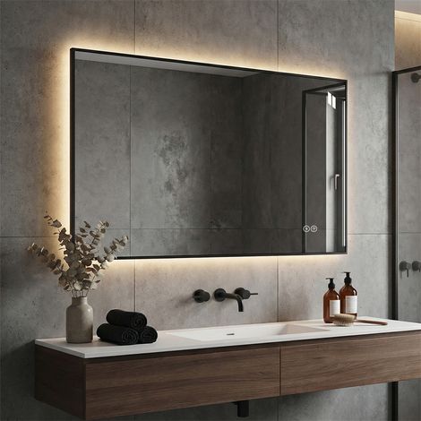 Miroir de Salle de Bain LED 50x70cm - Cadre Aluminium Rétroéclairé Anti-buée Dimmable 3 Couleurs Mémoire - Argent (1/5)