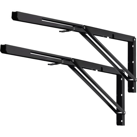 Équerres Étagères Pliable 600mm,Équerres Pliantes Support Console Pliable Charge Maximale 150KG Robuste Brace de Tablette Flottants Pour Garage Cuisine Chambre, Noir, avec Vis (1/5)