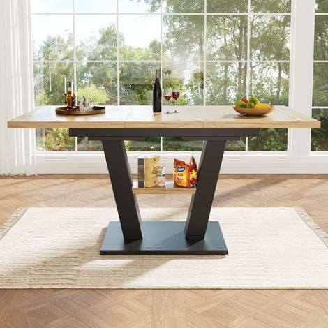 Extendable dining table (118-157×70×75cm), table, kitchen table,extendable to 118-157cm with the help of internal insert leaves, for kitchen and living room, wood-colored dining table